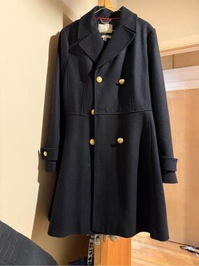 Banana Republic Black Double-Breasted Coat with Gold Buttons
